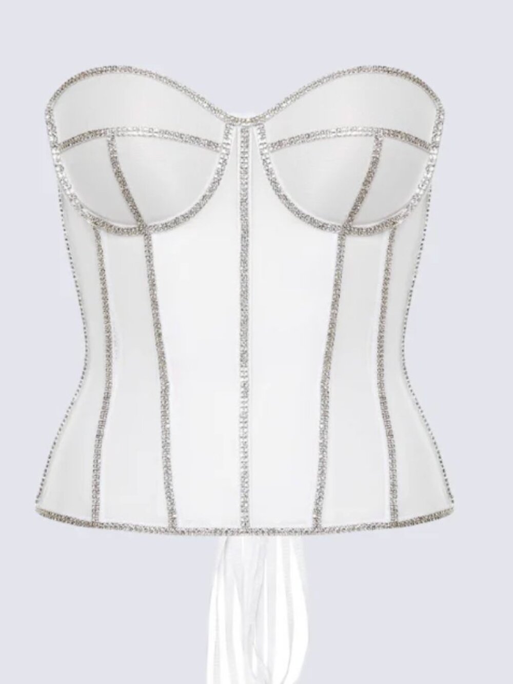 White Corset w Silver Rhinestone Piping - Perfect Corset NYC